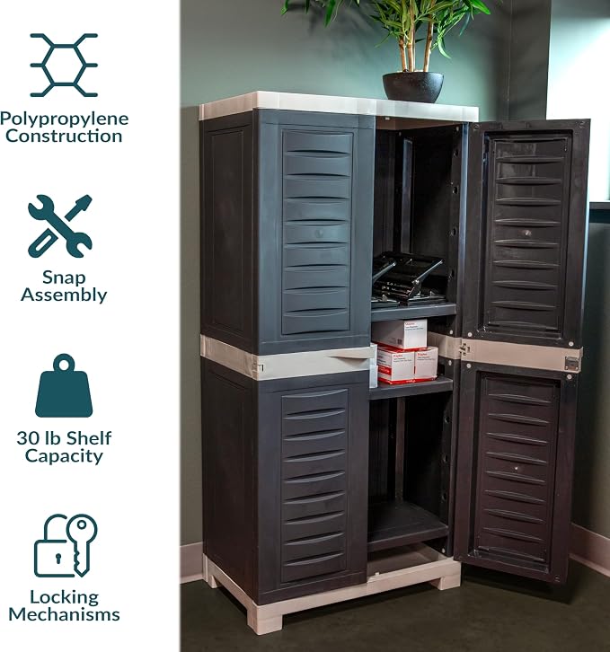 Sunnydaze 48" Garage Storage Cabinet with Locking Doors & Shelves, Charcoal | Heavy Duty Storage Cabinet with Plexiglass Doors Resists Rust & Peeling, Easy-Clean Utility Cabinet for Garage, Shed, Office