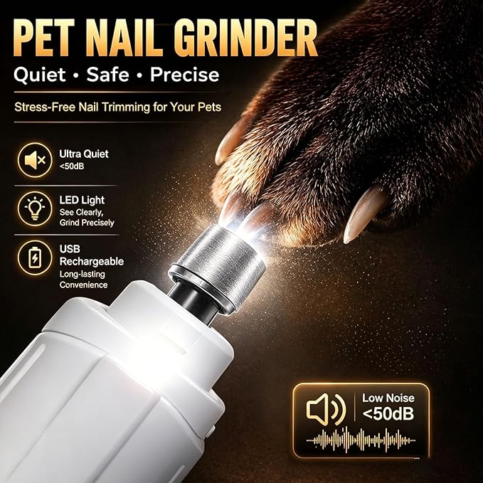 2-in-1 Dog Nail Grinder & Dog Nail Clippers Trimmers for Large Medium Small Dogs Cats Pets Claw Trimmer with LED Lights (Pink)