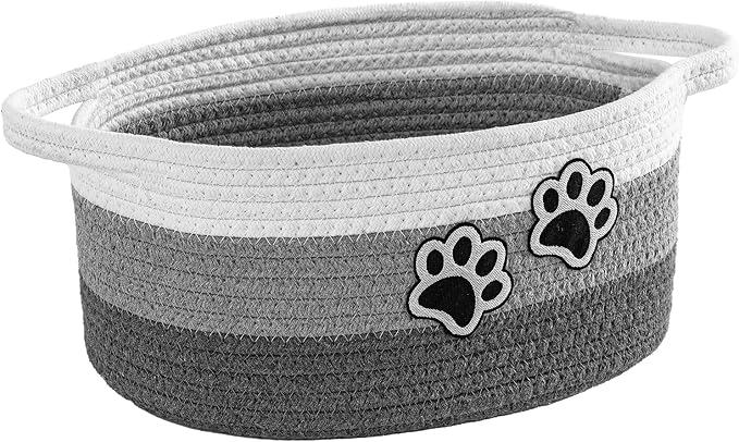 Small Woven Cotton Rope Nursery Organizer Bins, Dog Toy Basket Bins with Handle, Cute Empty Pet Gift Storage Baskets with Paw