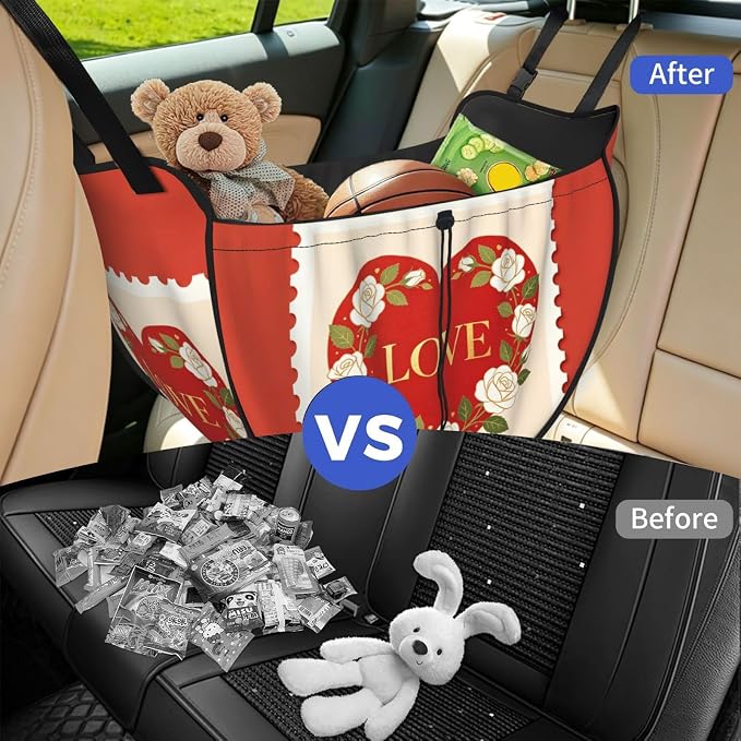 Heart Envelope Car Seat Organizer-Backseat Storage Bag for Travel | Waterproof Durable. Holds Snacks Gear Essentials. Fits Most Cars.