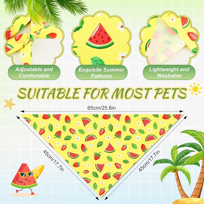 Abbylike 50 Pcs Summer Hawaiian Dog Bandanas Bulk, Tropical Fruits