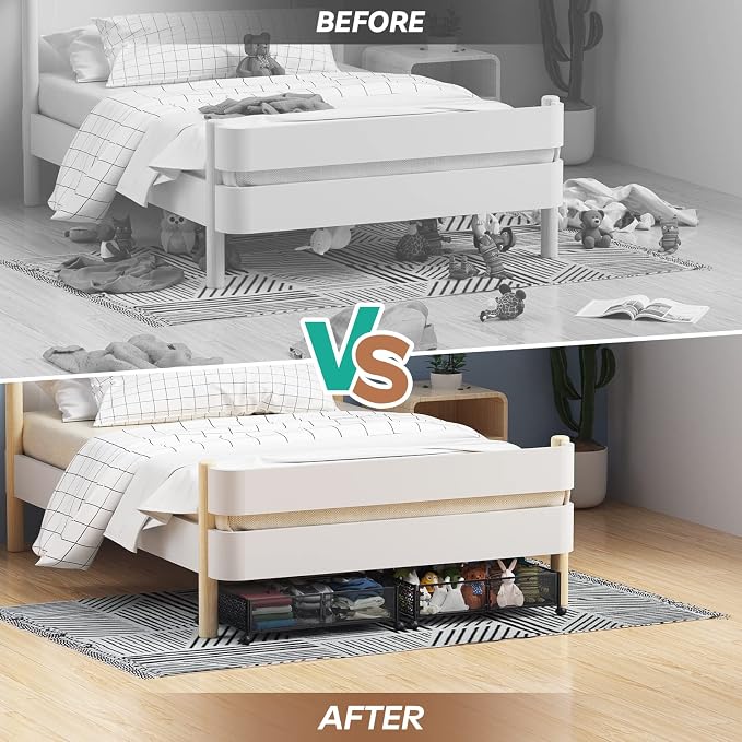 Under Bed Storage with Wheels,Patterned,Sturdy Metal,4 Pack,Black | Tool-free assembly, glide smoothly, easy reach, foldable, maxmazie low-profile beds, dorm, keep seasonal clothes, shoes fresh