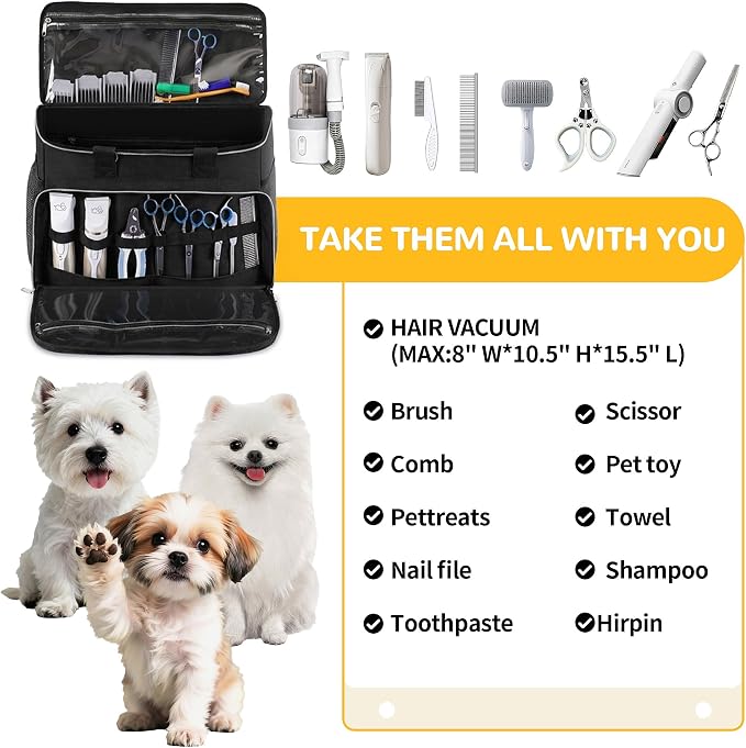 Dog Cat Grooming Bag for Vacuum,Scissors,Dog Grooming Kit Supplies | Portable Pet Grooming Supplies Organizer Tote Bag for Dogs Cats Grooming Kit Trimmer Tool Accessories Black (Bag Only)