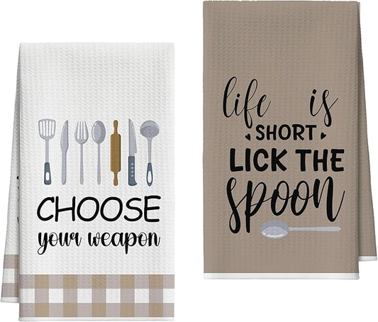 Kitchen Towels Set of 2, Kitchen Utensils Dish Towel for Kitchen, Decorative Hand Towels for Bathroom, Fast Drying Tea Towel with Funny Sayings, Housewarming Xmas Gifts for Women Mom -B20