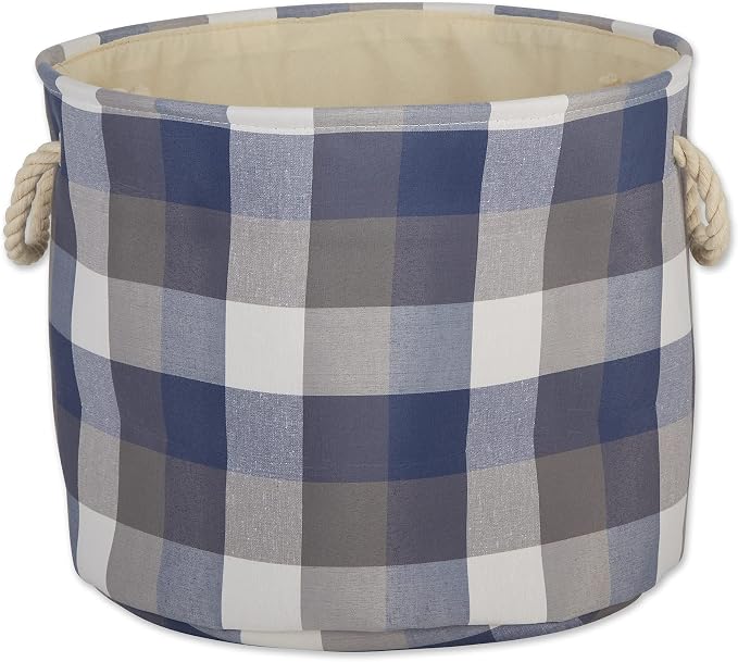 DII Buffalo Check Storage Bin, Large Round, 16x16x15, Tri Color Blue