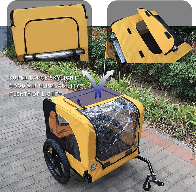 ZeHuoGe Pet Bike Trailer for Small to Medium Pets, Pet Cart Bicycle Wagon,23.62”x17.71” Roomy Cabin, Foldable & Portable, Universal Fit for 20”-29” Bikes