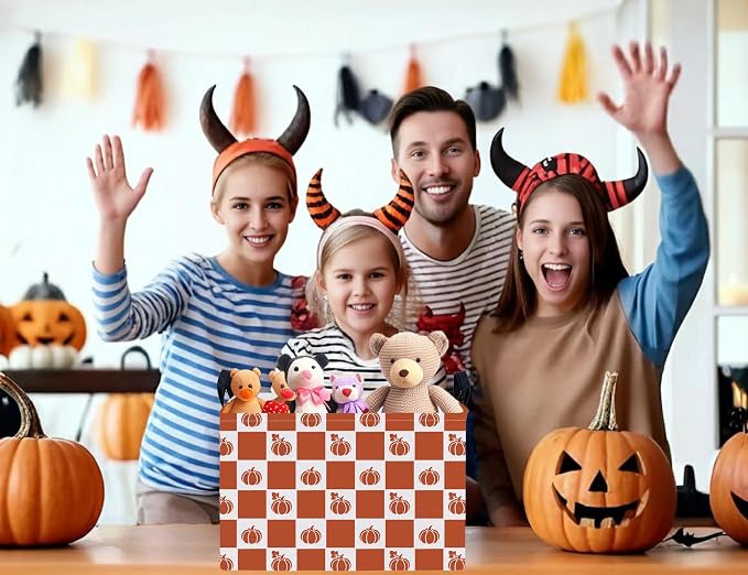 Large Halloween Themed Candy Gift Boo Basket for Kids Baby Personalized Adults Storage Bin Fall Decor(Grid Pumpkin)