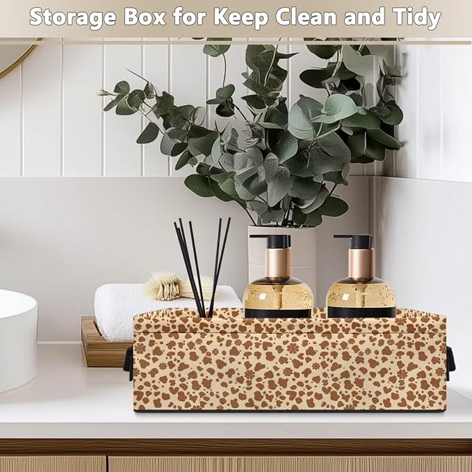 Leopard Toilet Paper Storage Basket with Handle, Decorative Shelf Bins Bathroom Basket Toilet Tank Topper Paper Storage for Toilet Roll Paper, Vanities Cabinets Towels