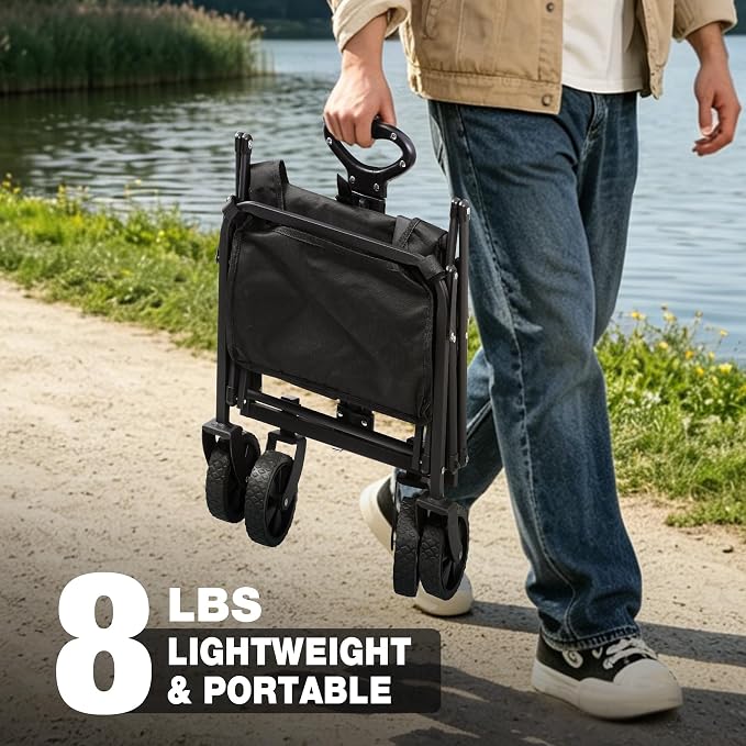 REDCAMP Collapsible Wagon with Wheels, 220lbs Foldable Wagon Cart | Portable Utility Wagon Cart with All Terrain Wheels for Outdoor, Sports, Shopping, Pet, Grocery, Beach, Camping, Black
