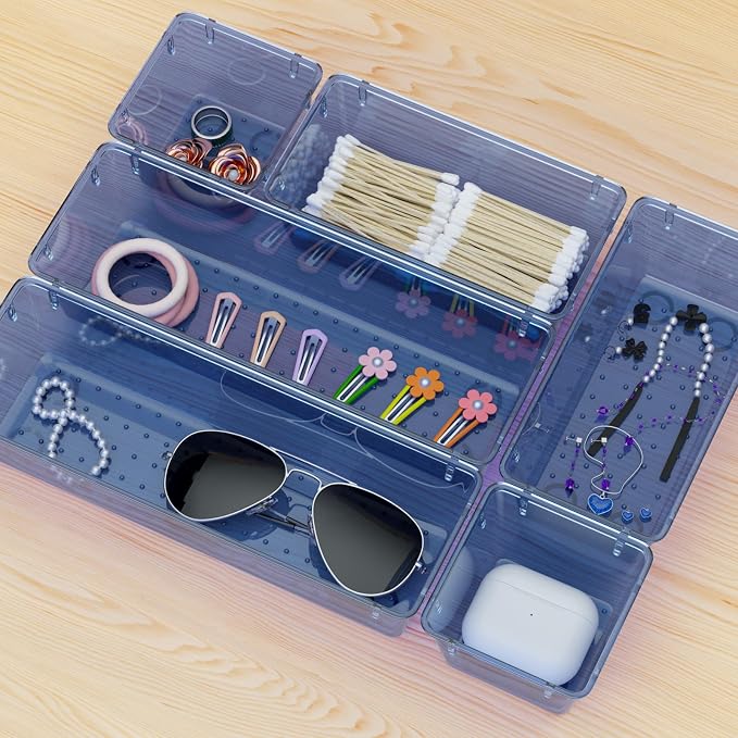 12 Pack Clear Drawer Organizer Set, Drawer Storage Trays, Storage Bins | Acrylic Drawer Storage Trays, Storage Bins for Makeup, Cosmetics, Jewelries, Utensils, Gadgets, Office