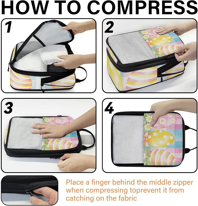 Easter Eggs 6 Set Compression Packing Cubes Cute Expandable Packing Organizer for Travel Accessories Luggage Suitcase Bag