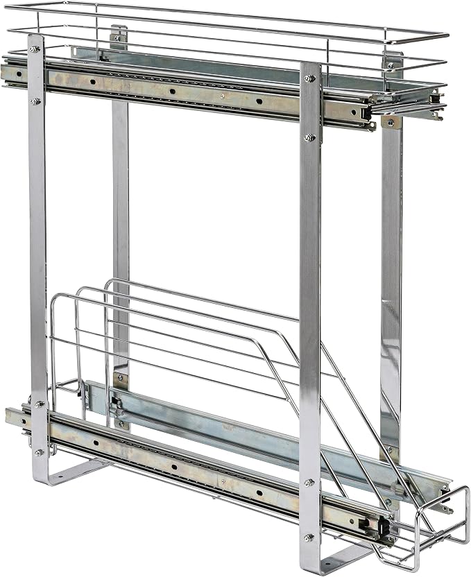 Household Essentials Glidez Multipurpose Chrome-Plated Steel Pull-Out/Slide-Out Storage Organizer for Cookware and Bakeware - 2-Tier Design - Fits Standard Size Cabinet or Shelf, Chrome