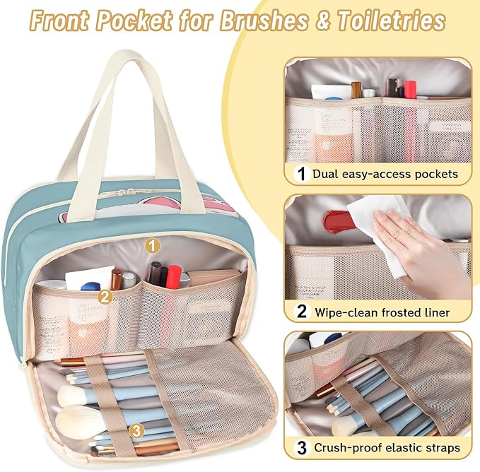 Sweet White Cat Travel Toiletry Bag for Women | Cartoon Pet Lightweight Waterproof Makeup Cosmetic Bag Large Tote Organizer for Traveling, Toiletries, Accessories