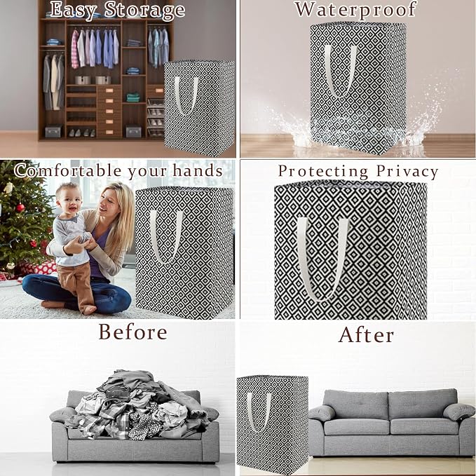 Waterproof Laundry Hamper Collapsible Laundry Basket Leather Handle Laundry Bag Large Clothes Storage Toy Organization for Bathroom Bedroom Laundryroom College Dorms (Pop-Up Laundry Hampers-004)