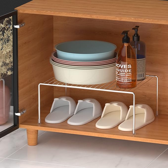 Kitchen Cabinet Storage Shelf Rack, Set of 2 Large (15.7 x 9.4 Inch) Rustproof Metal Wire Shelves Spice Shelf Rack Cupboard Organizer for Pantries Countertops Utensils Organization, Chrome