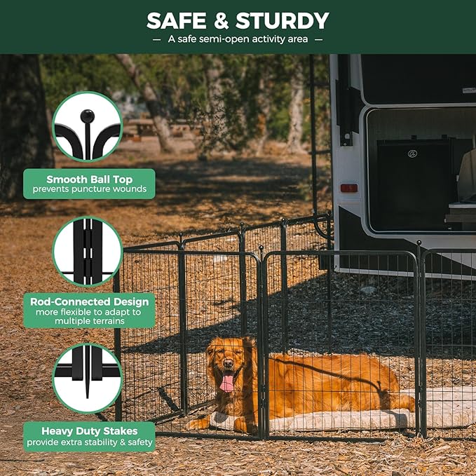 FXW Rollick Dog Playpen, Indoor, Yard & RV Camping, 45" H, 16 Panels | Easy setup, Heavy-duty, DIY layouts, for Large Dogs, Patented