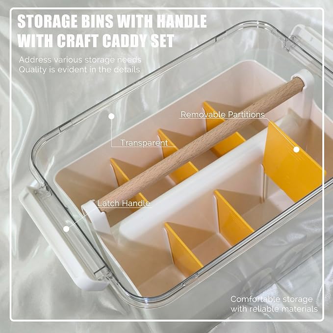 Craft Caddy with Lid and Lift-Out Portable Caddy, Orange | Art Supply Storage, Adjustable Dividers, Clear Storage Organizer, Teacher Supplies, Markers & Brushes, Stackable 11x8x7 in
