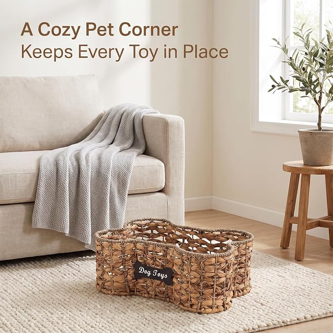 dog bone basket dog toy box Natural Seagrass & Rush Grass | Organizer Pet Storage Collection, Dog Toy storage,dog bone basket Woven CAT Toy Storage Organizer,Bone Shape Handwoven
