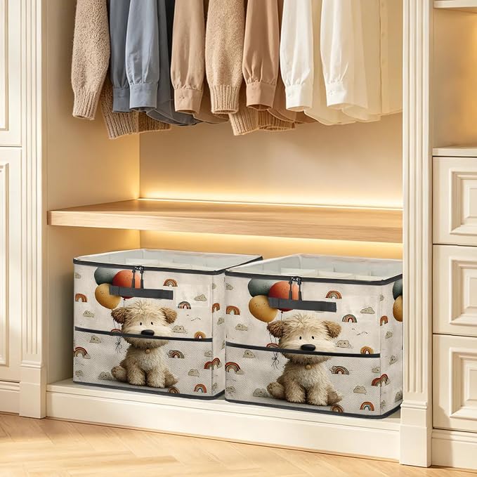 TropicalLife Rainbow Balloon Dog Shoe Organizer for Closet | Foldable Shoe Storage Box Bin 16-32 Pair Shoe Storage for Sneakers, Boots & Heels with Adjustable Dividers, Clear Cover