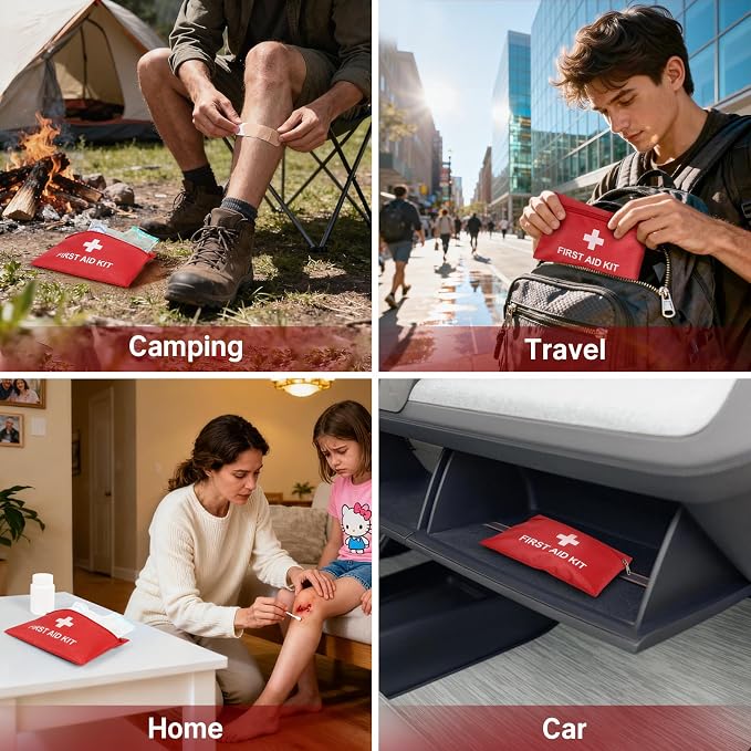 Empty Mini First Aid Kit Bag Portable Waterproof Small First Aid Pouch for Emergency Supplies Travel Home Car (Red, Pack of 20)