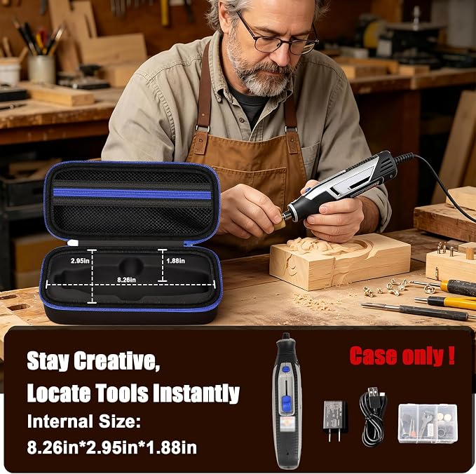 Boobowl Dremel Case for 7760 PawControl and Lite Rotary Tool, Case Only | Organized Storage for Tool, Charger and Accessories, Ideal for Dog Nail Care, Crafts, Repairs and Travel - Blue Zipper