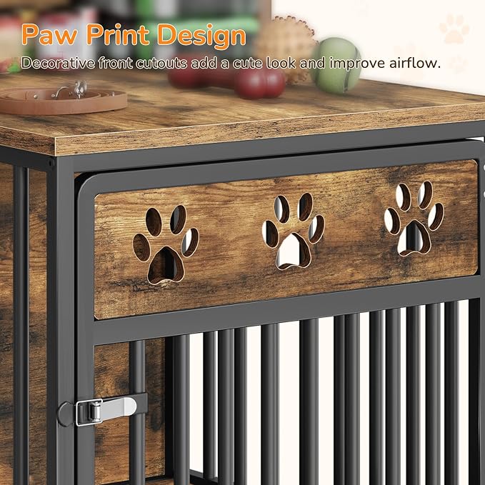 YATINEY Dog Crate Furniture, Wooden Dog Kennel with Storage, Indoor Pet Crate End Table, Two-Tier Small Dogs House, Chew-Proof, for Living Room, Bedroom, Black and Rustic Brown DC01BR