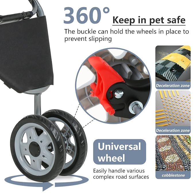 FDW | 3-Wheel Foldable Pet Stroller | Black | Lightweight & Portable | Travel Carrier with Mesh Windows, Storage Basket, Safety Brakes, Washable Liner and Waterproof Fabric | For Small Dogs & Cats