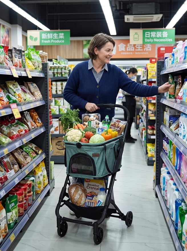 Pet Stroller for Small 2 Dog Cat Puppy Grocery Shopping Cart | Travel Airplane Mini Lightweight Compact Portable Collapsible Foldable 3-in-1 Medium 20 lbs Doggy Buggy Carriage Carrier Bag