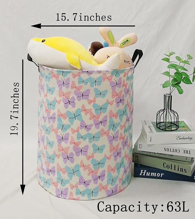 MAIZMZ Storage Bins Toys Box Kids Baby Hamper Waterproof Laundry Basket Canvas Collapsible Gift Organizer Bin for Home/Dorm/Kitchen/Pet/Office/Closet/Shelf/Gift Baskets(Butterfly)