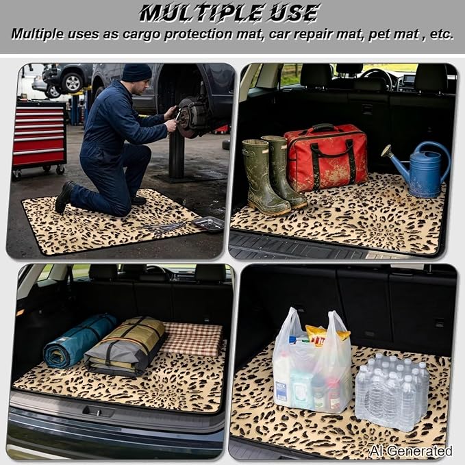 Leopard Print 29" x 39" All Weather Truck Protection Cargo Liner, Non Slip Universal Car Trunk Mat for SUV Cars, Durable Washable Pet Friendly Rear Trunk Liners