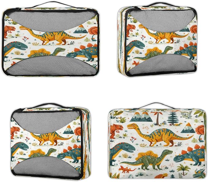 Dinosaur Packing Cubes for Travel, Luggage Packing Organizers, Cartoon Dinosaurs Travel Accessories Large Toiletries Bag for Clothes Shoes Cosmetics Toiletries