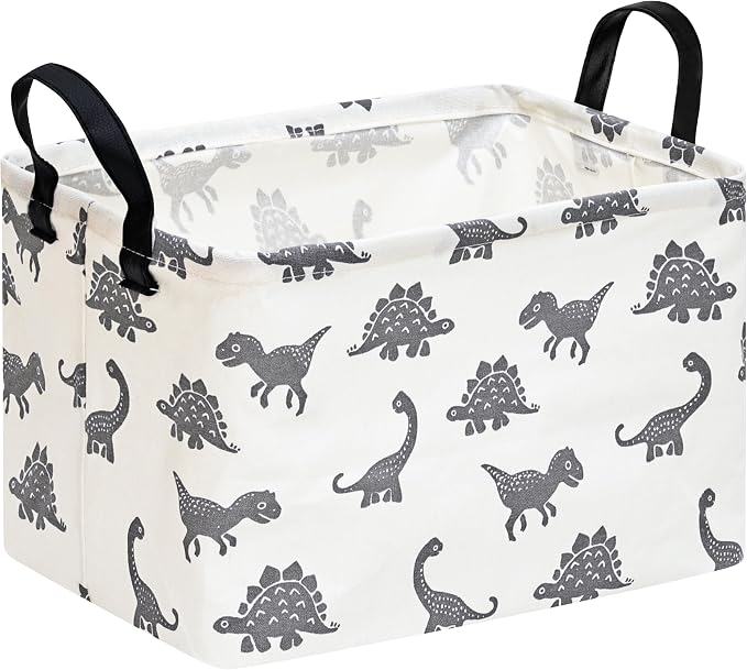 Baby Storage Basket Nursery Box Laundry Hamper Organization Bins for Toys and Clothes with Handles (Grey Dinosaur)