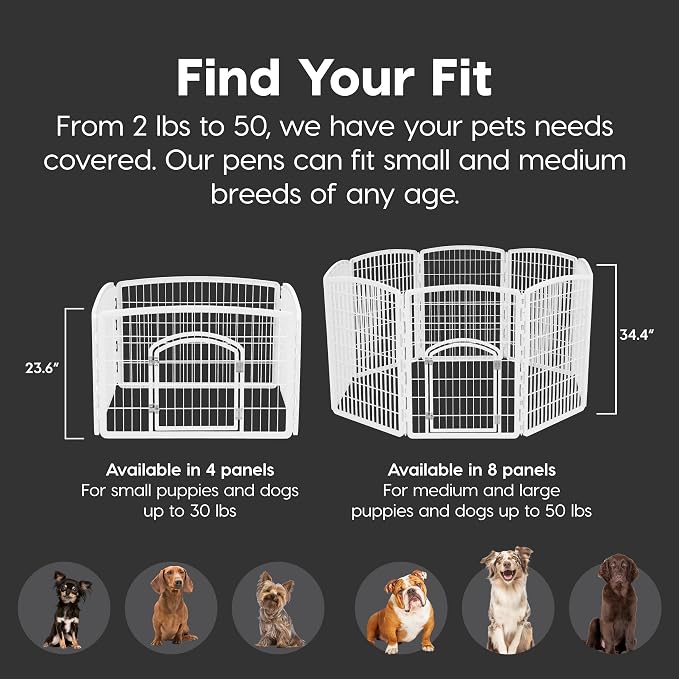 IRIS USA 4-Panel Dog Playpen, Pet Enclosure, Dark Gray | Safe Play Zone, Configurable Layout, Multi-Shape Setup, Custom Pen Configuration, Stable Non-Tip Base, Secure Door Latch