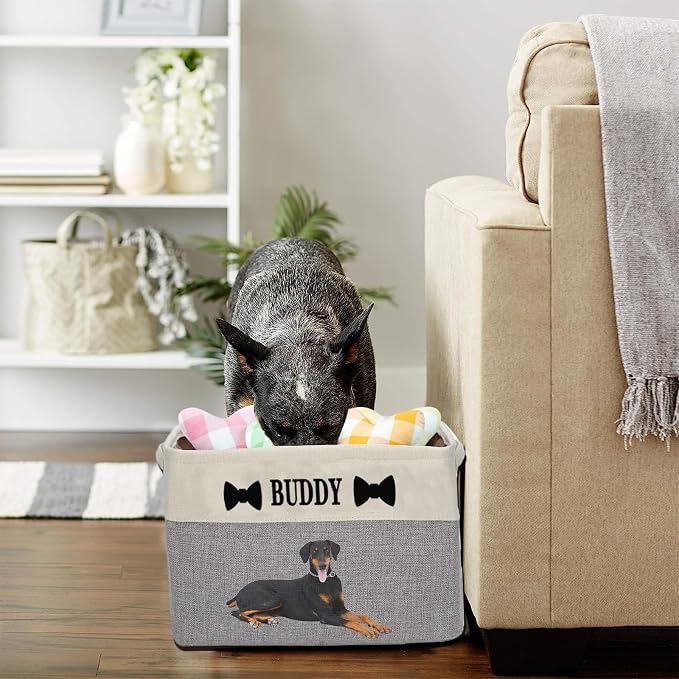 xrlsg Personalized Dog Toy Storage Basket Bin Collapsible with Pet's Name - Rectangular Custom Storage Box Chest Organizer for Dog Toys, Dog Coats, Clothing, Blankets