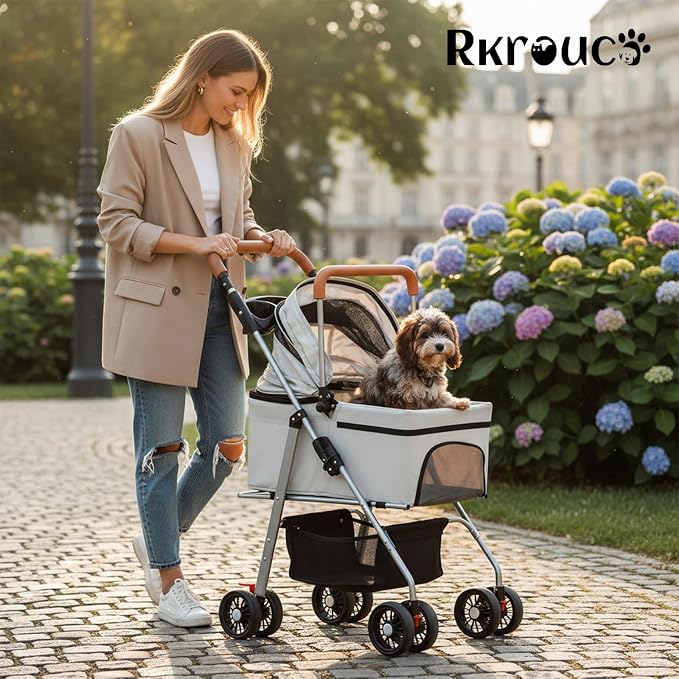 3 in 1 Pet Stroller for Dogs Cats Foldable Jogger with Detachable Carrier