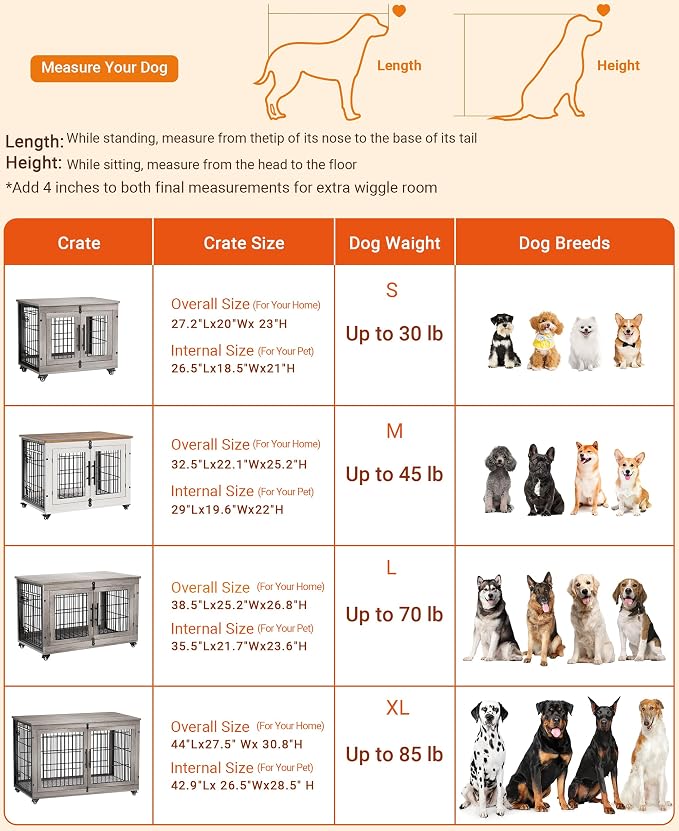 2 Pack Dog Crate Furniture,32'' Heavy Duty Kennel with Cushion & Wheels | White, Double Doors, Wooden Dog Cage, Chew-Resistant, End Table, Decorative, 27"/32"/38"/44" Options, Indoor