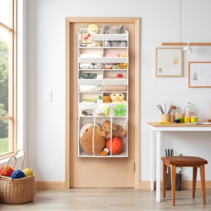 Extra Large Over The Door Organizer with Clear Pockets - 8 Compartments & XL Bottom Storage, Heavy-Duty Hanging Organizer for Bathroom, Bedroom, Closet (57 Inch Height).