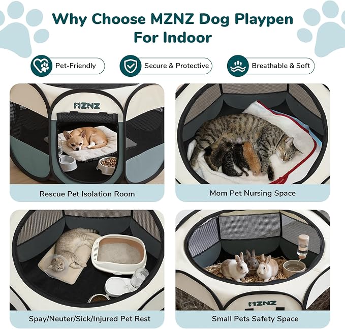 Dog Playpen, Portable Cat Playpen Crate Indoor for Dogs Cats Rabbits, Foldable Small Animal Guinea Pigs Bunny Cage Enclosure for Outdoor, Pop Up Dogs Cats Tent Kennel with Carrying Case, Grey