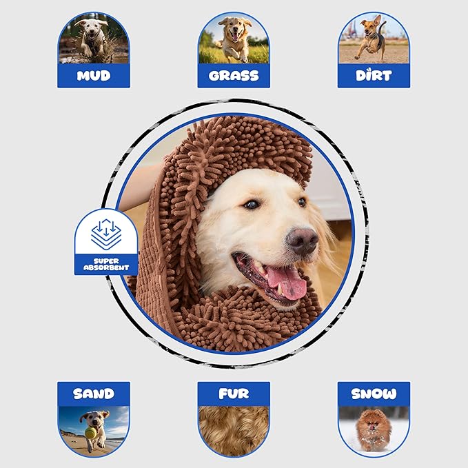 Dog Towel Microfiber – Super Absorbent Fast Dry Dog Towels for Drying Dogs, Soft Pet Bath Towel with Hand Pockets, Large & Small Dogs, Machine Washable (Coffeek)