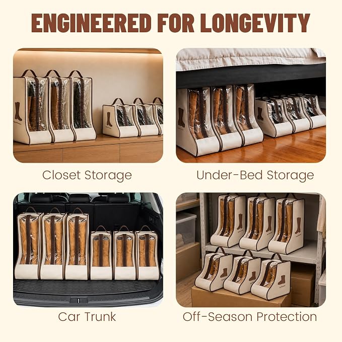 6Pack Beige Boot Storage Bag, Dustproof Boot Bags For Cowboy Boots, Boot Bags For Travel, Boots Protector Storage, Clear Boot Storage Bags for Under the Bed