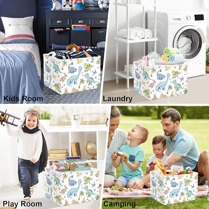 Clastyle Boho Dinosaur Laundry Basket Palm Tree Kids Clothes Book Storage Basket Gift Toy Box for Bedroom Decor,Pterosaur,40x30x30 cm | Large Storage Basket for Toys Clothes Books, 25kg Load Capacity, Freestanding, Waterproof, Collapsible