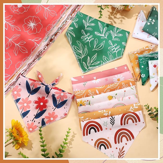 Sanwuta 60 Pcs Summer Flower Dog Bandanas Bulk Floral Dog Bandanas Adjustable Pet Bibs Triangle Scarf Floral Costume for Small to Large Pet(Flower Pattern, Medium)