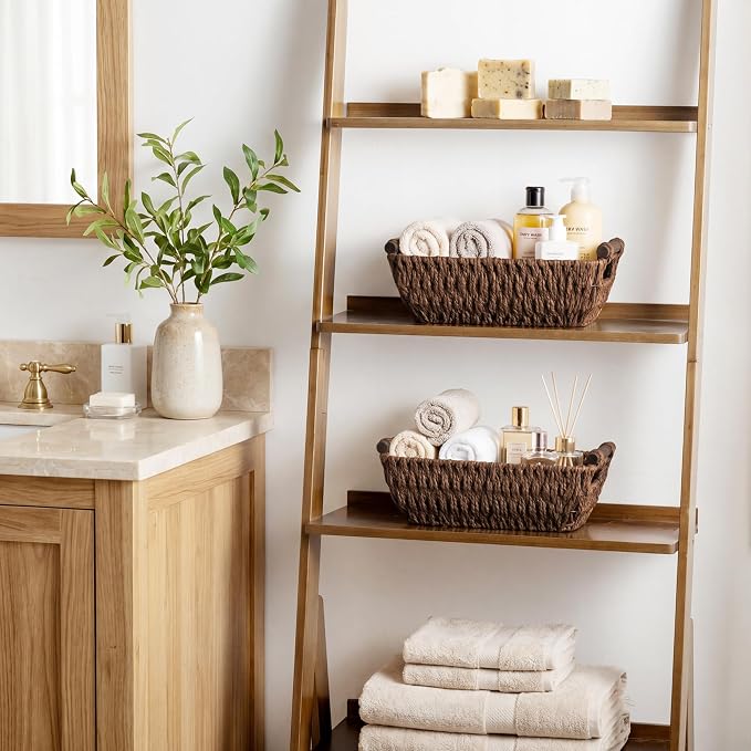 StorageWorks Small Baskets for Organizing, Woven Basket for Shelves | Wicker Storage Baskets for Shelves, Baskets with Wooden Handles, 2-Pack Gifts Basket for Home Decor, Hand-Woven Basket