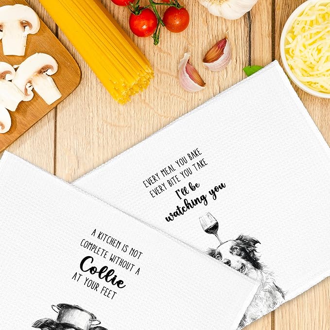 Funny Dog Border Collie Kitchen Towels Set of 2,Cute Dish Towel Gifts for Dog Lovers Christmas,Every Meal You Bake Hand Towels Decor for Bathroom, Rustic Tea Bar Towel for Dining Room 16x24in