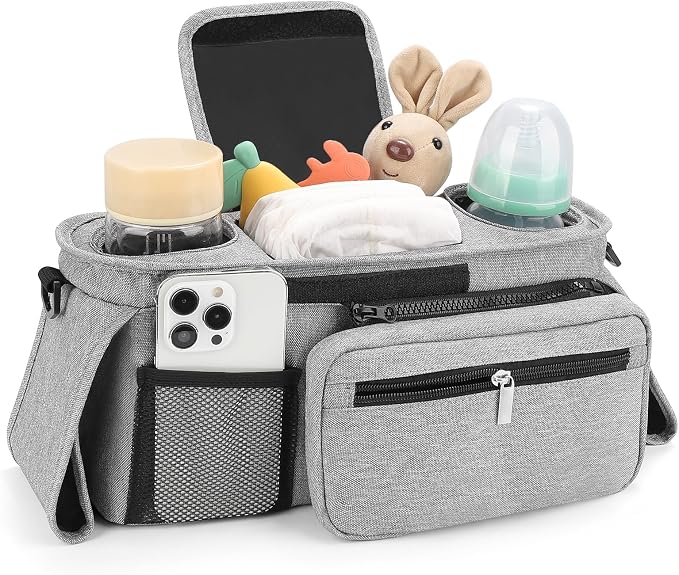 Accmor Universal Stroller Organizer with Insulated Cup Holder Detachable Phone Bag and Shoulder Strap,Stroller Bag Caddy Organizer for Uppababy, Baby Jogger, Britax Strollers