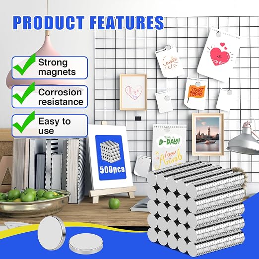 DIYMAG 500Pcs Small Refrigerator Magnets, 10x2mm Round Rare Earth Magnet | Mini Tiny Neodymium Strong Magnets for Crafts, DIY, Fridge, Miniatures, Whiteboard, Office, Kitchen, Dry Erase Board