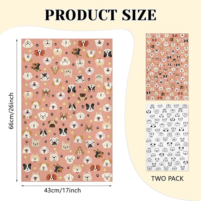 Set of 2 Dog Kitchen Towels - Cute Dog Dish Towels for Kitchen Drying, 17x26 Inch Absorbent Soft Microfiber Dish Cloths, Dog Lover Gifts for Women, Home Kitchen Housewarming Towels