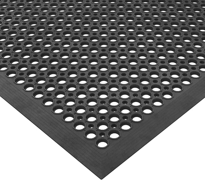 Ottomanson Heavy Duty Rubber Floor Mat – Non-Slip, Waterproof, Easy to Clean – Anti-Fatigue Mat for Commercial Kitchens, Restaurants, Workshops – Oil Resistant, Hose Washable – 36" x 60", Black