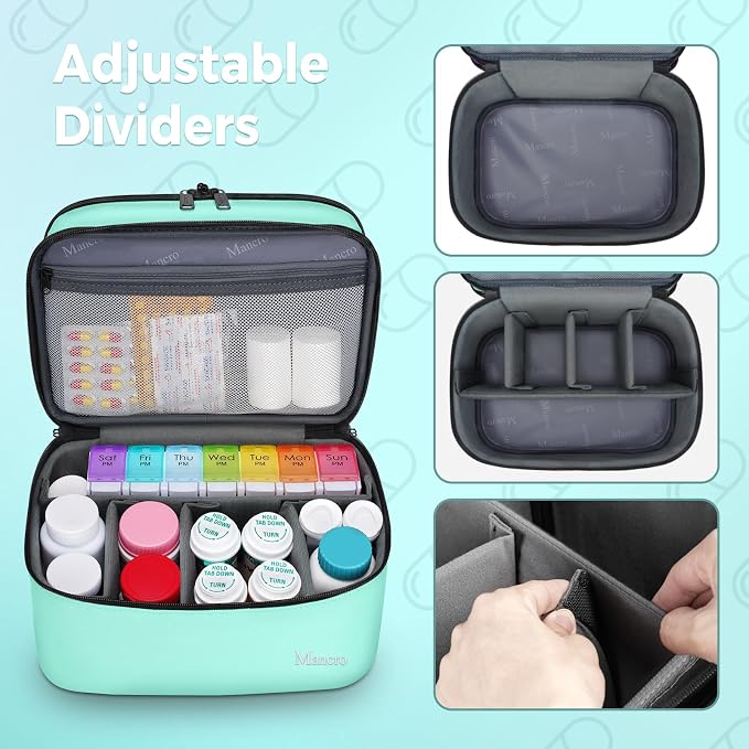Mancro Dual Layers Medicine Organizer Bag with Lockable Zipper | Pill Bottle Organizer Storage, Medication Bag for Pills, Vitamins, Medical Supplies for Home Storage, College Medicine Kit