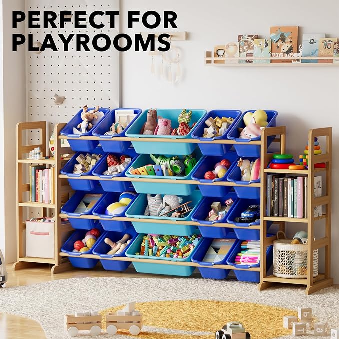 SpaceAid Toy Storage Organizer with 6 Shelves and 20 Bins, Toy Organizers Storage Bookshelf, Kids Bin Shelf Toys Box Bookcase for Bedroom Playroom Organization Room Decor, Blue and Navy Blue